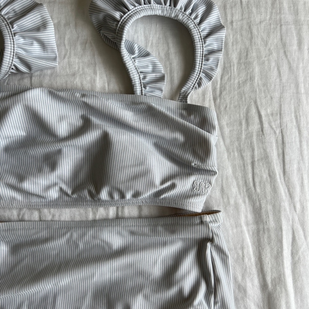 Albion White Ribbed Ruffle-Strap Bikini Set - Picture 3 of 7